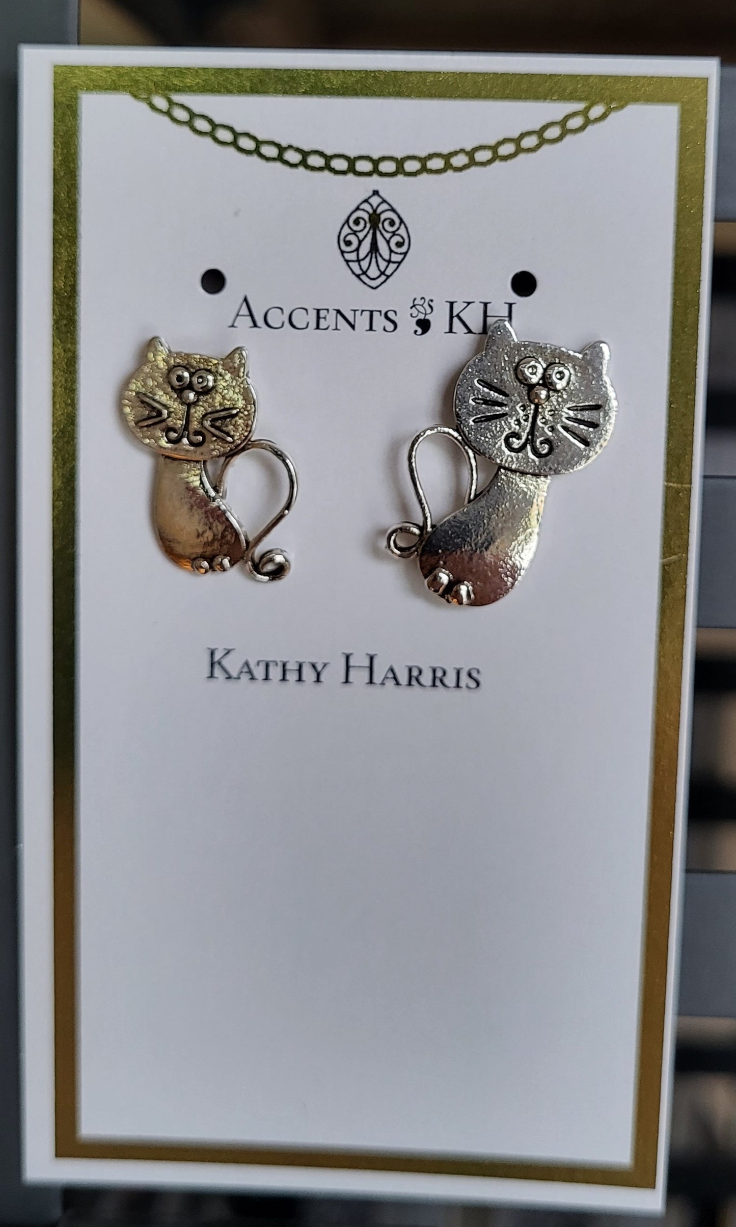 On the Farm 9, Silvertone Cats, Stainless Steel Post Earrings