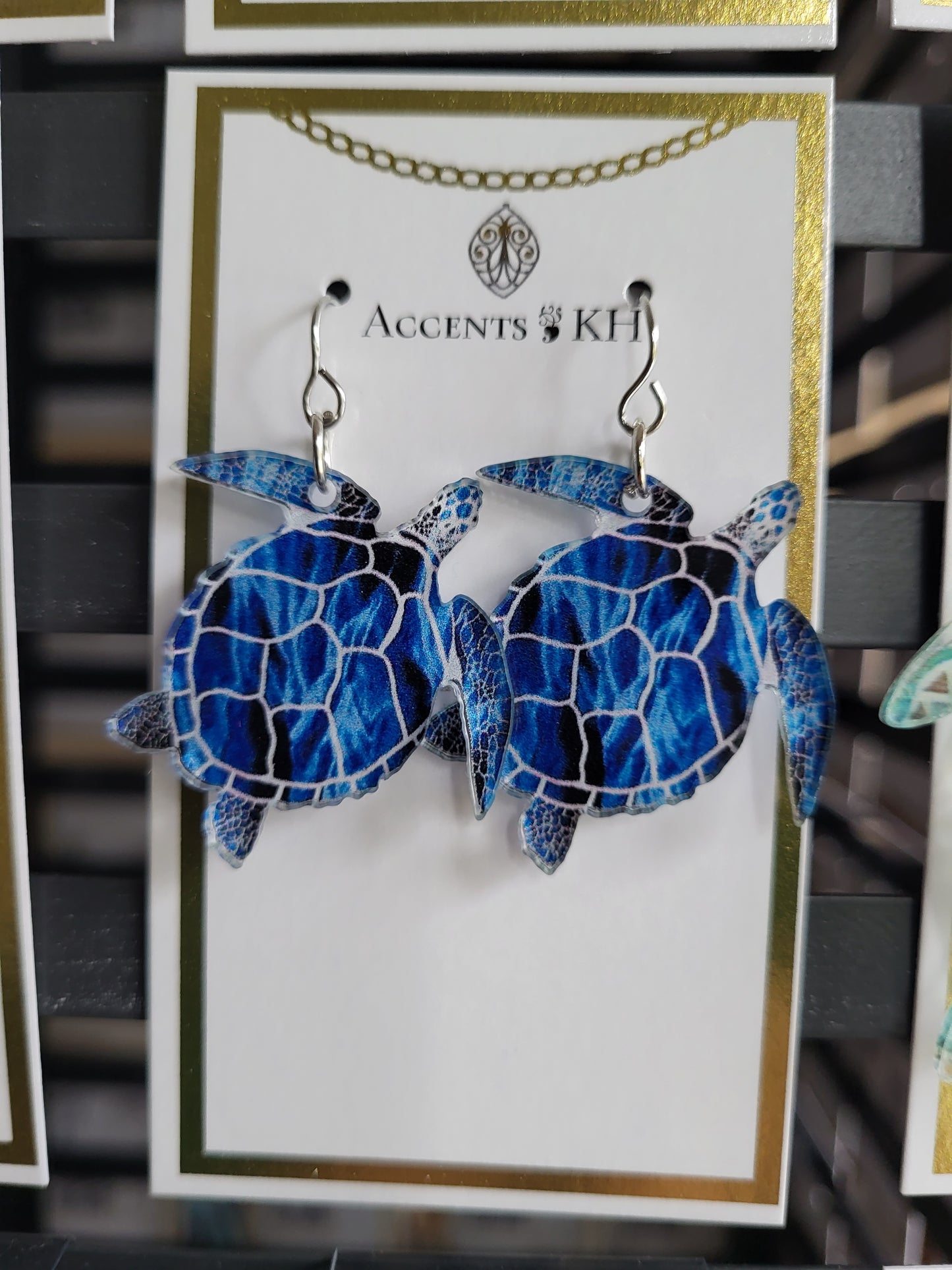 Beachcomber 5, Blue Resin Turtle, Earwire Earrings