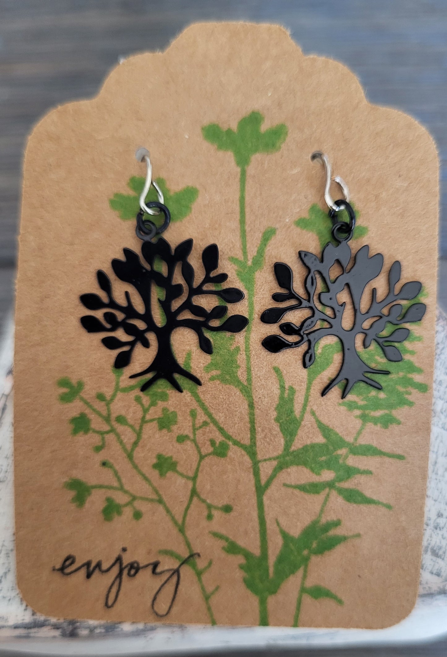 Tree of Life Earrings 3, Black Metal Tree Design