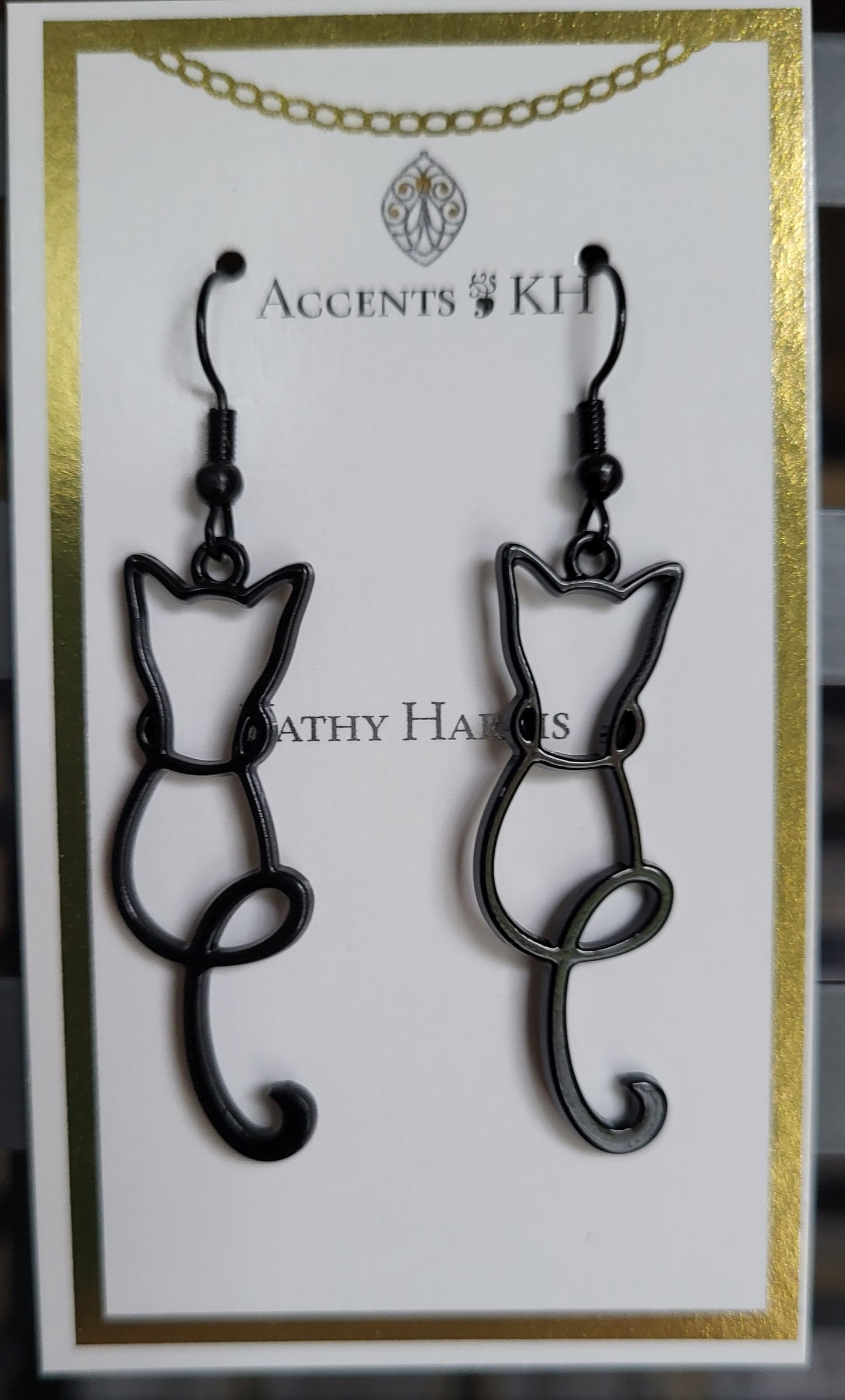 On the Farm 11, Black Metal Cats, Stainless Steel Earwire Earrings
