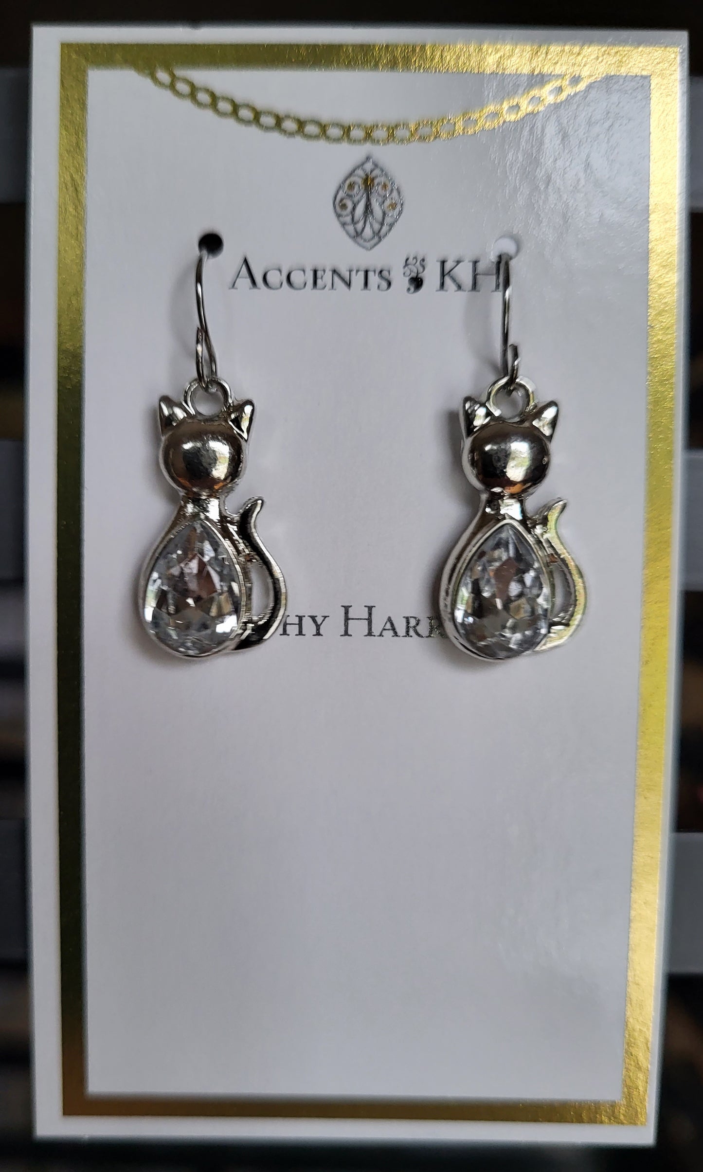 On the Farm 8, Silvertone & Rhinestone Cats, Stainless Steel Earwire Earrings