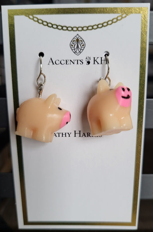 On the Farm 14, 3D Pigs, Stainless Steel Earwire Earrings