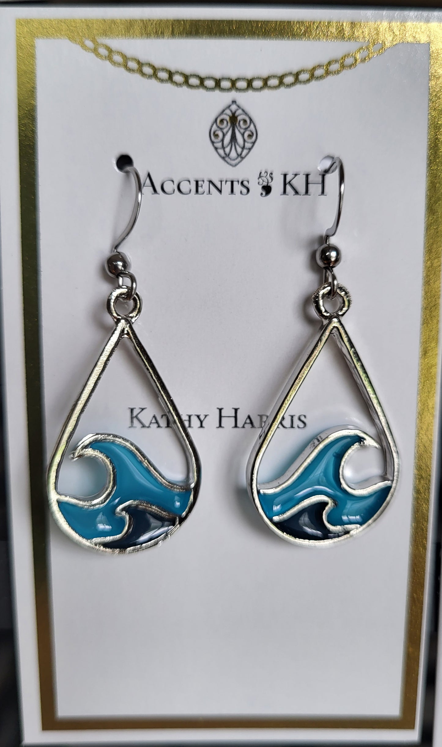 Beachcomber 6, Blue Waves, Wire Earrings
