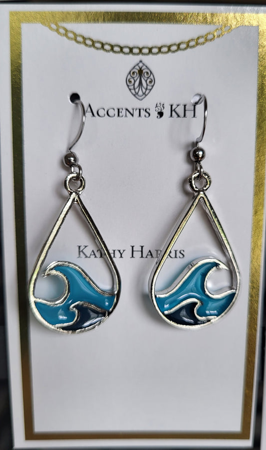 Beachcomber 6, Blue Waves, Wire Earrings