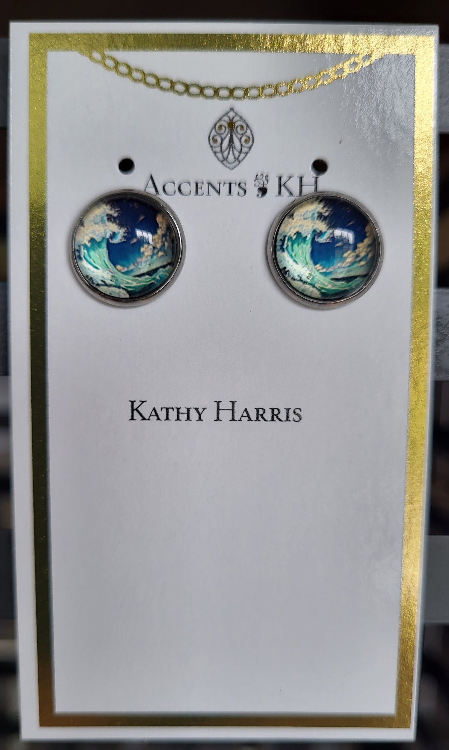 Beachcomber 10, Blue Glass Wave, Post Earrings