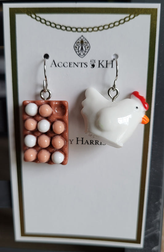 On the Farm 13, 3D Chickens, Stainless Steel Earwire Earrings