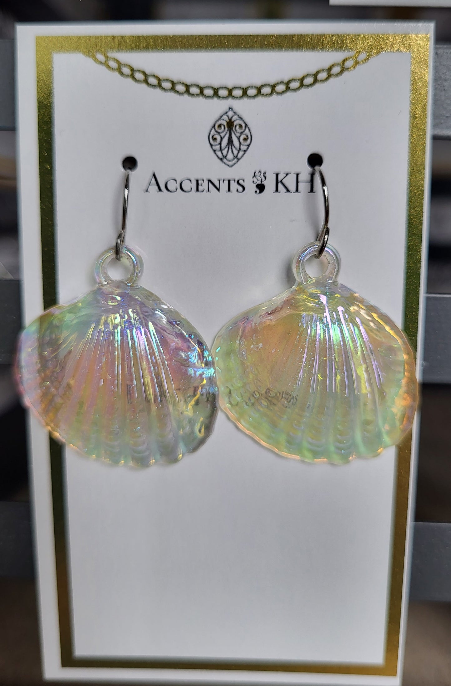 Beachcomber 17, Iridescent Shell, Stainless Steel Earwire Earrings