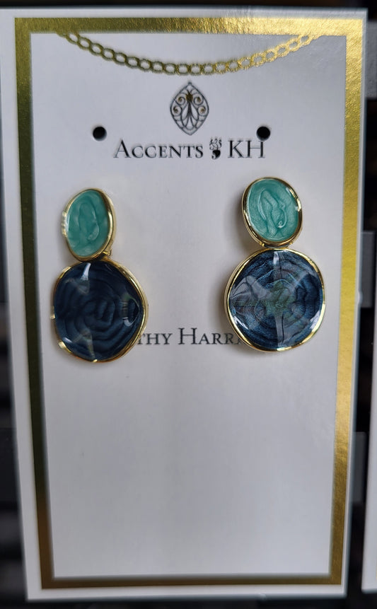 Beachcomber 8, Blue Enamel Wavy Water, Post Earrings