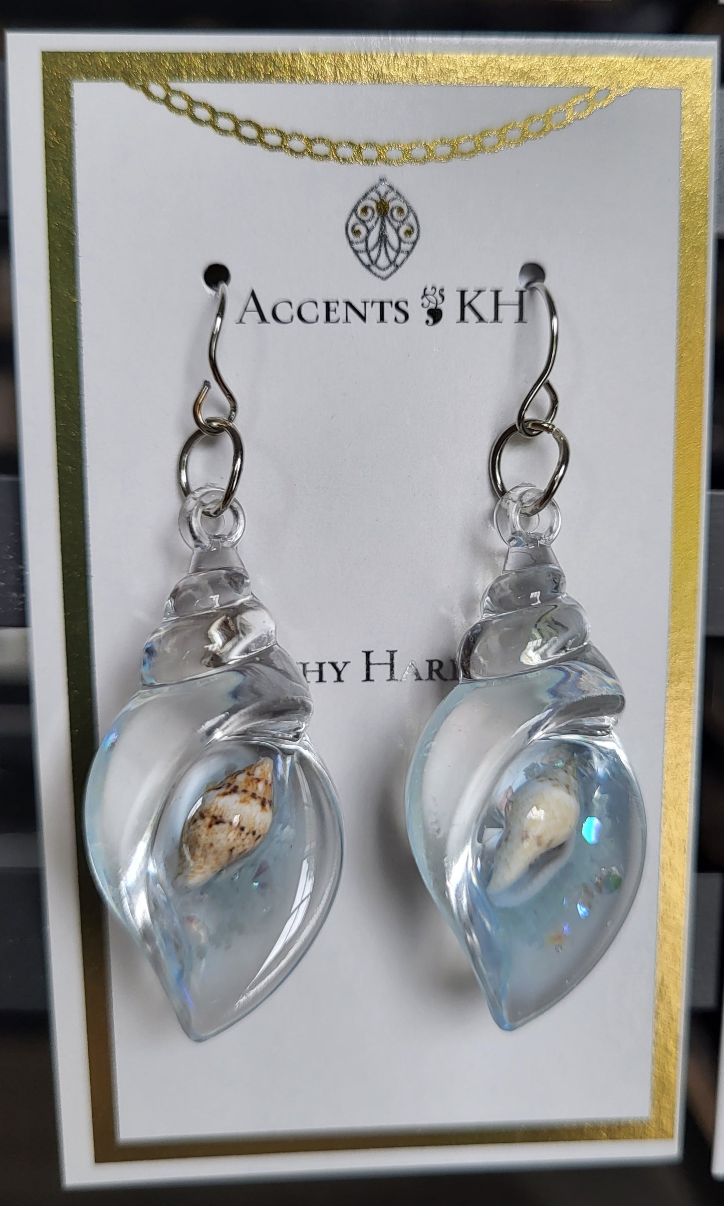 Beachcomber 18, Iridescent + Shell, Stainless Steel Earwire Earrings