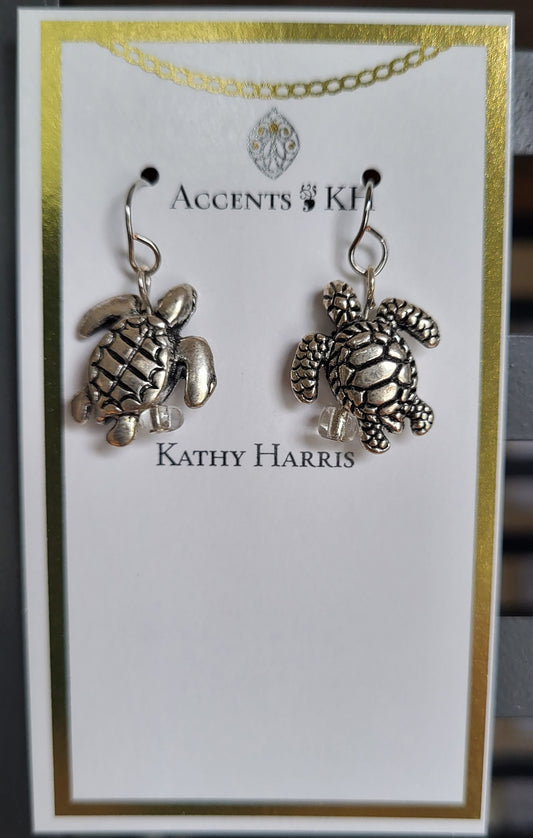 Beachcomber 1, Turtle Silvertone, Earwire Earrings